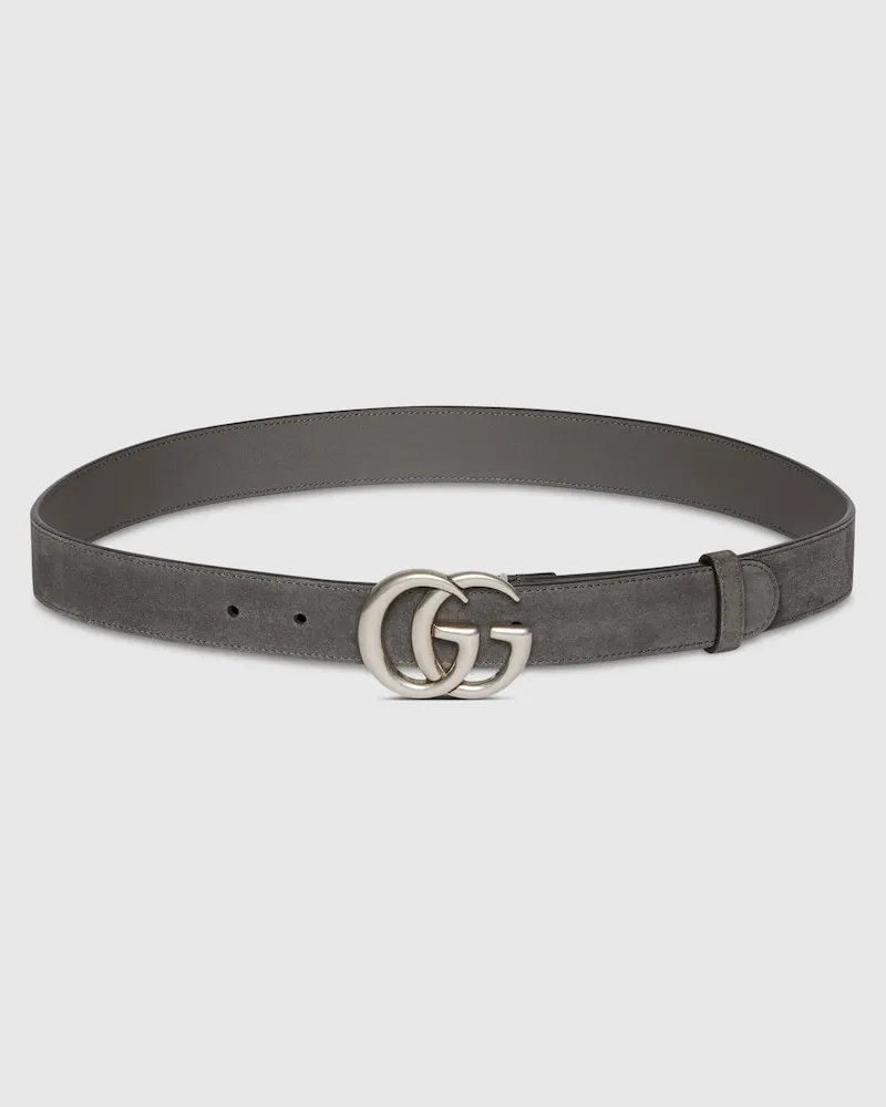 Gucci Schmaler GG Marmont Gürtel, Größe 95 Grau