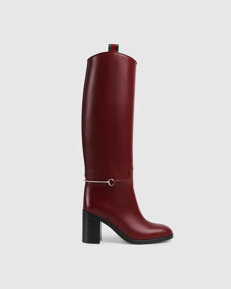 Gucci Damenstiefel Mit Schmalem Horsebit, Größe Bordeauxrot