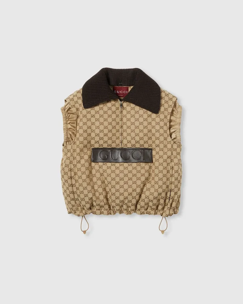 Gucci Weste aus GG Canvas Mit Lederetikett, Größe Braun
