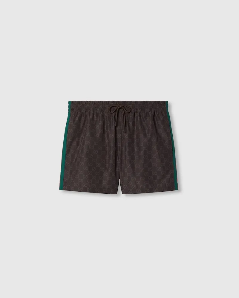 Gucci Badeshorts Aus GG Nylon Mit Web Braun