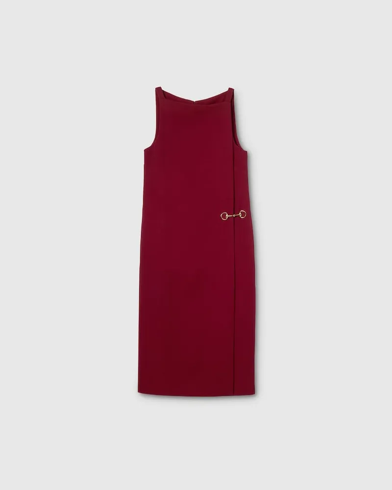 Gucci Kleid aus Sablé Mit Horsebit-Detail, Größe Bordeauxrot