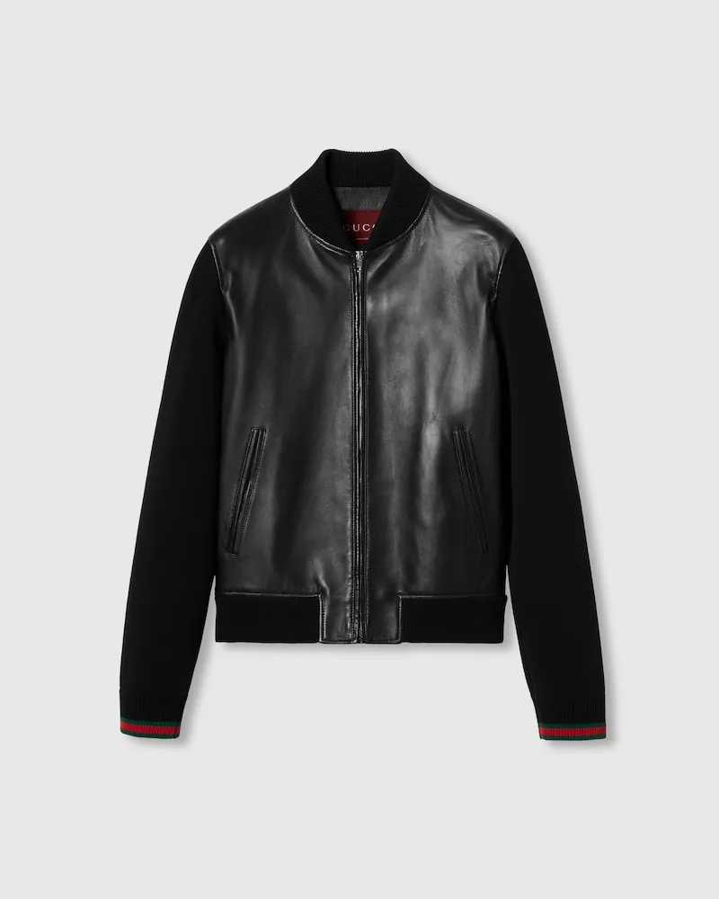 Gucci Blouson Aviateur En Maille Et Cuir Nappa, Taille Noir