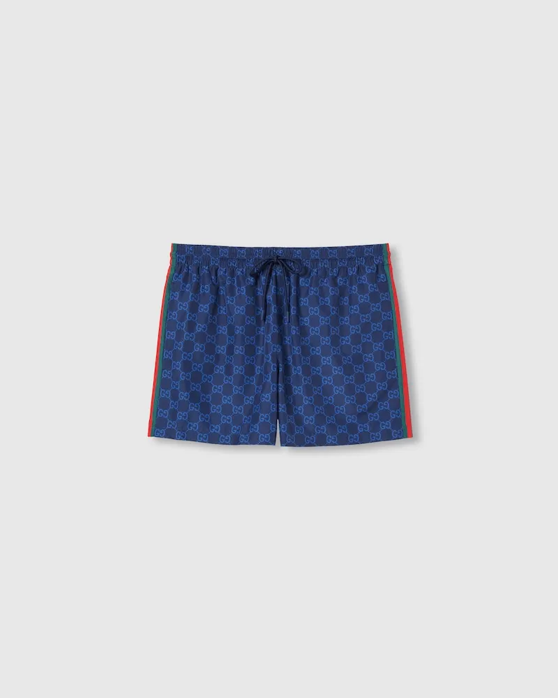 Gucci Badeshorts aus Technischem Popeline Mit Print, Größe Blau