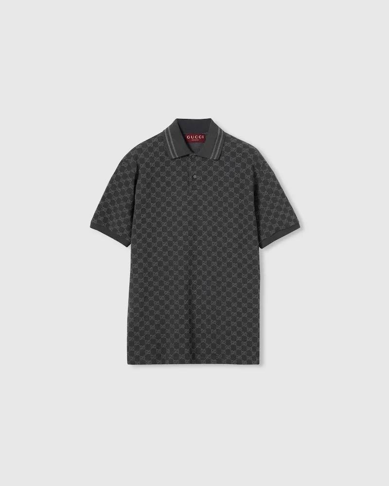 Gucci Poloshirt aus GG Baumwoll-Piqué-Jacquard, Größe Grau