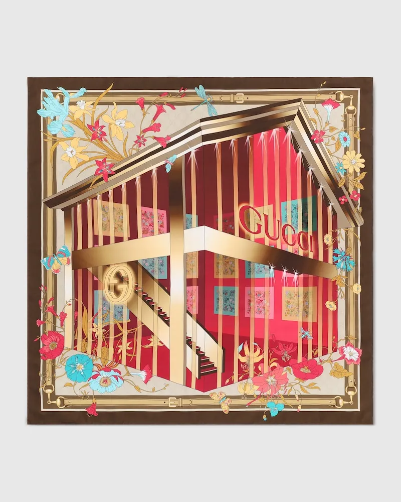 Gucci Vierecktuch aus Seidentwill mit Print Mehrfarbige