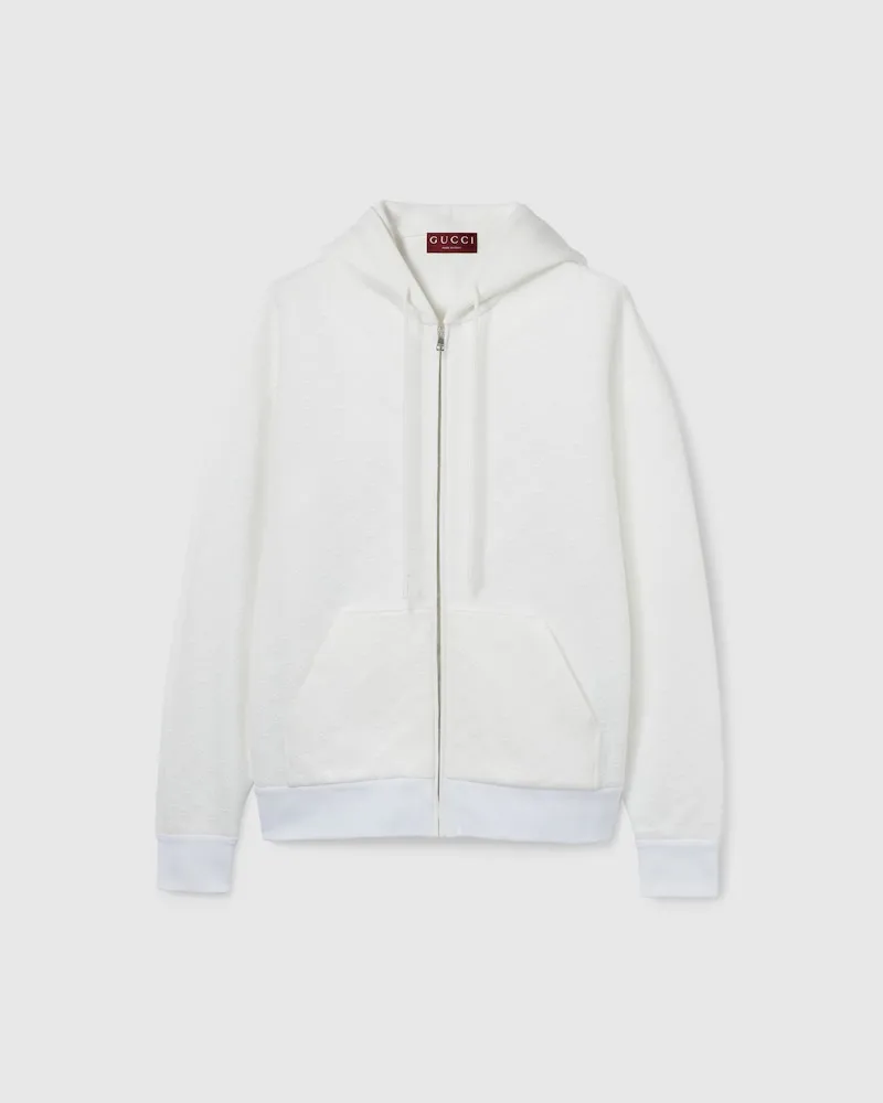 Gucci Jacke aus Technischem Jersey Mit GG Prägung Und RV, Größe Weiß