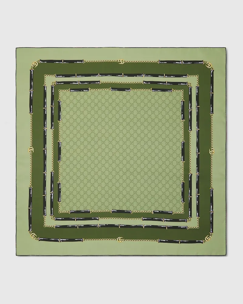 Gucci Vierecktuch aus GG Seidenjacquard Mit Print Grün