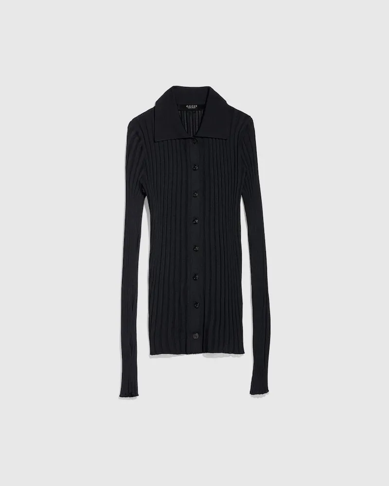 Gucci Cardigan aus Feiner, Gerippter Viskose, Größe Schwarz