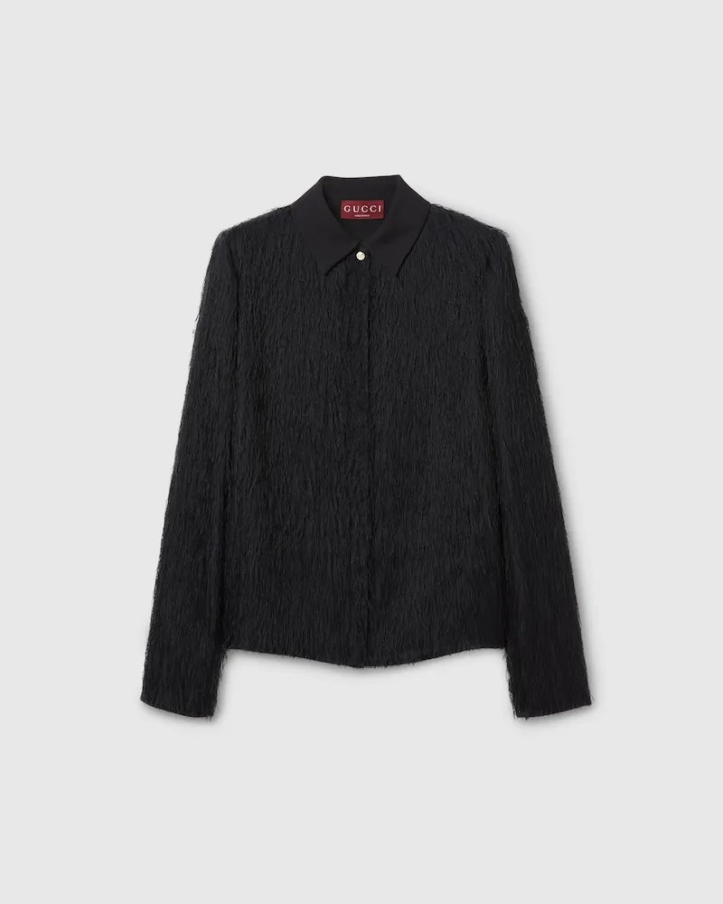 Gucci Bluse aus Fil-Coupé-Stoff Mit Fransen, Größe Schwarz