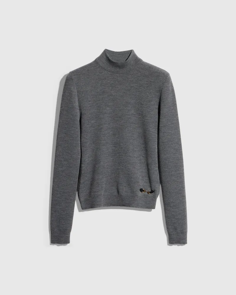 Gucci Top aus Fein Geripptem Wollstrick mit Horsebit Grau
