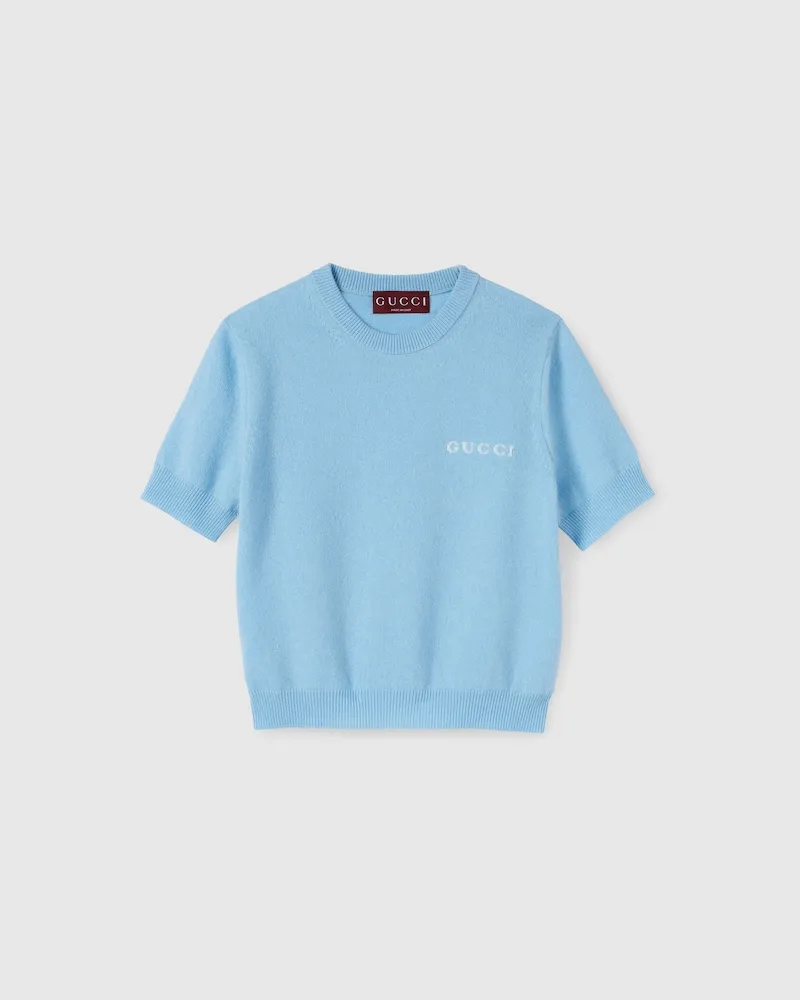 Gucci Oberteil aus Kaschmir Mit Intarsie, Größe Blau