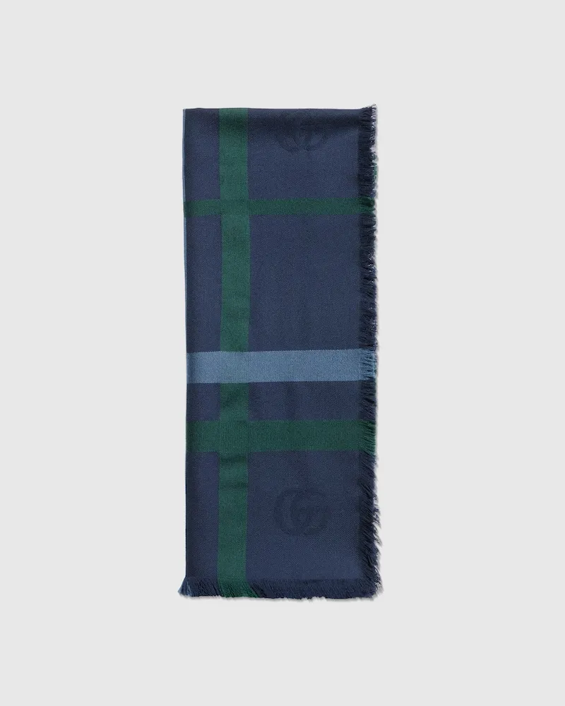 Gucci Tartan Kaschmirjacquard Stola Blau