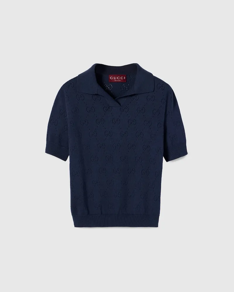 Gucci Polo À Motif Pointelle GG En Coton Et Soie, Taille Bleu