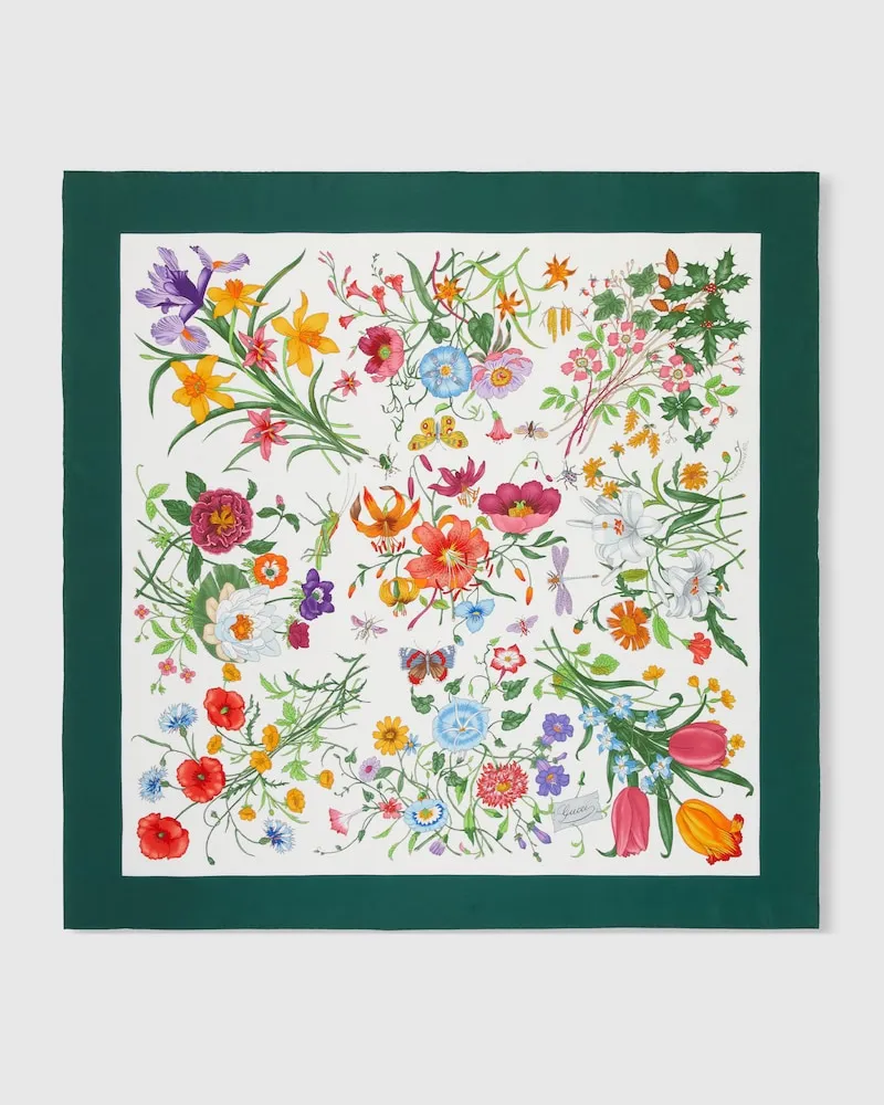 Gucci Vierecktuch aus Seidentwill Mit Flora-Print Mehrfarbige