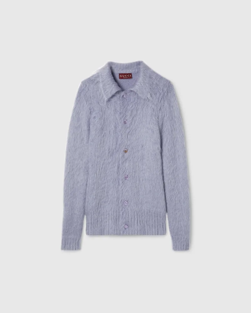 Gucci Cardigan aus Gebürsteter Wolle Und Mohair, Größe Blau