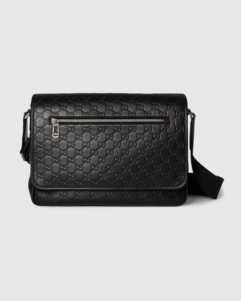 Gucci Mittelgroße GG Emblem Umhängetasche Schwarz