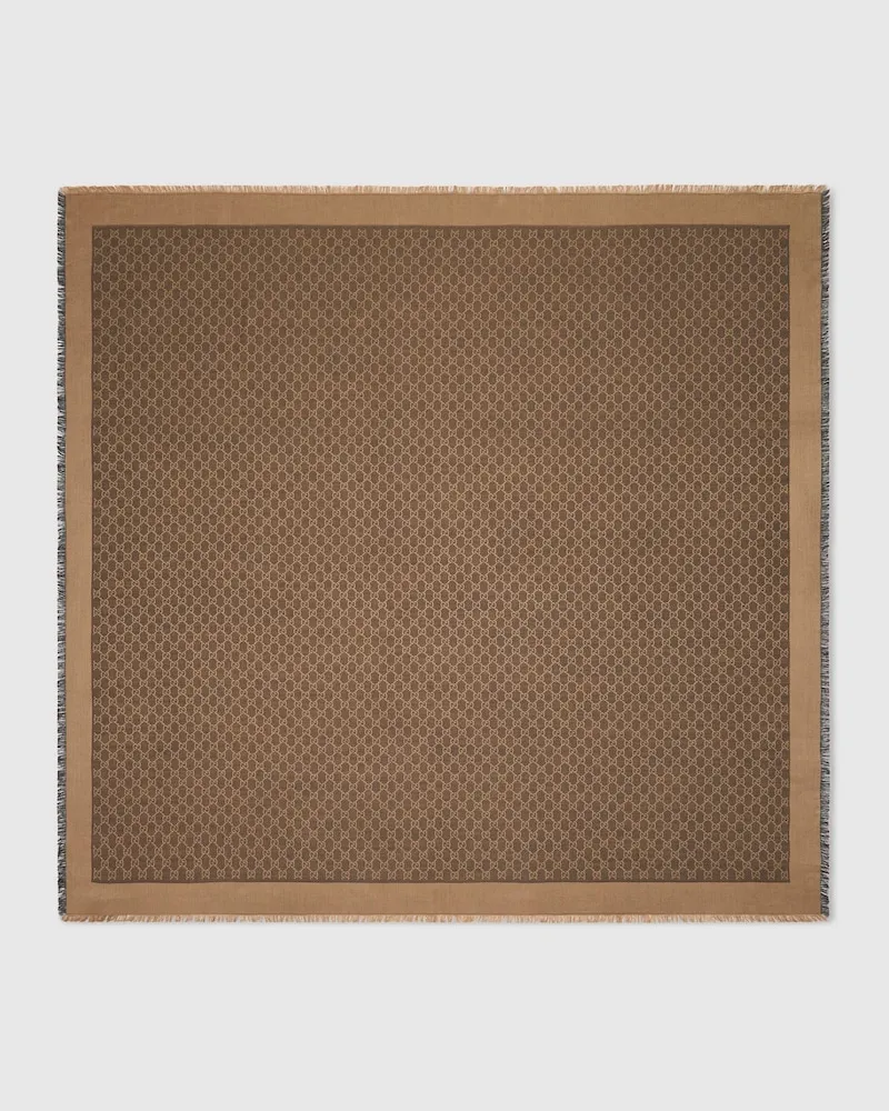 Gucci Halstuch aus Seide Und Wolle Mit GG Motiv Braun