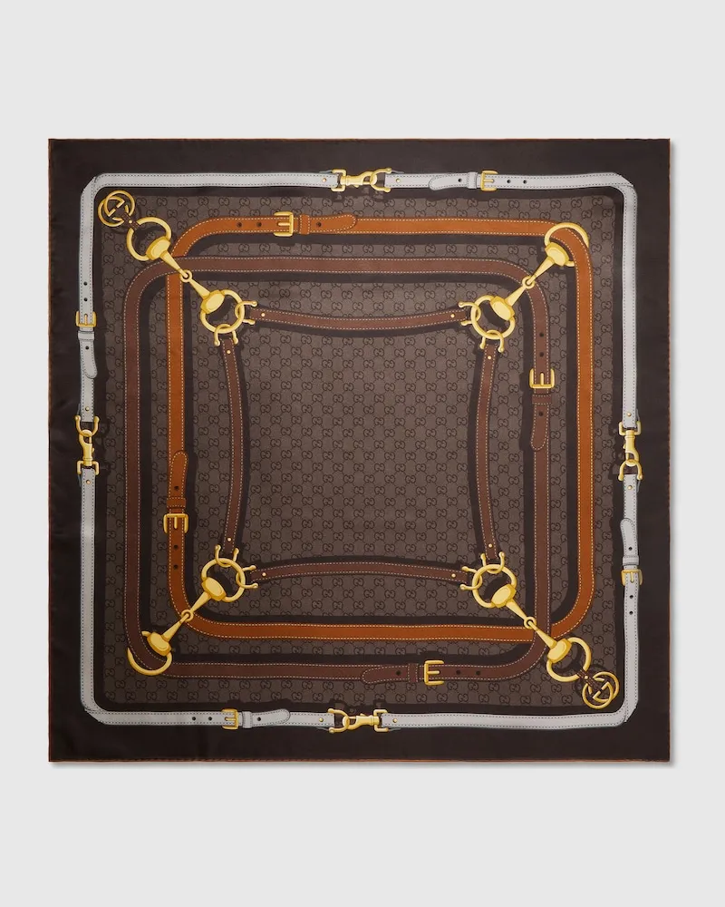 Gucci Vierecktuch aus Bedrucktem GG Seidentwill-Jacquard Braun