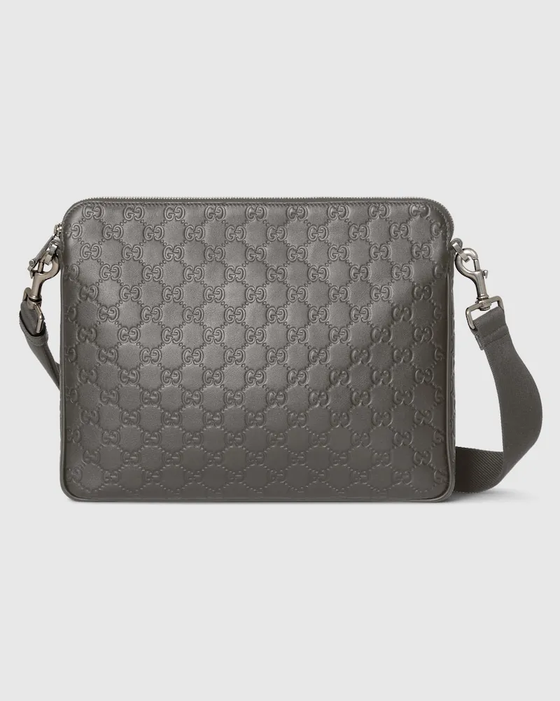 Gucci Sac À Bandoulière GG Emblem Moyen Format Gris