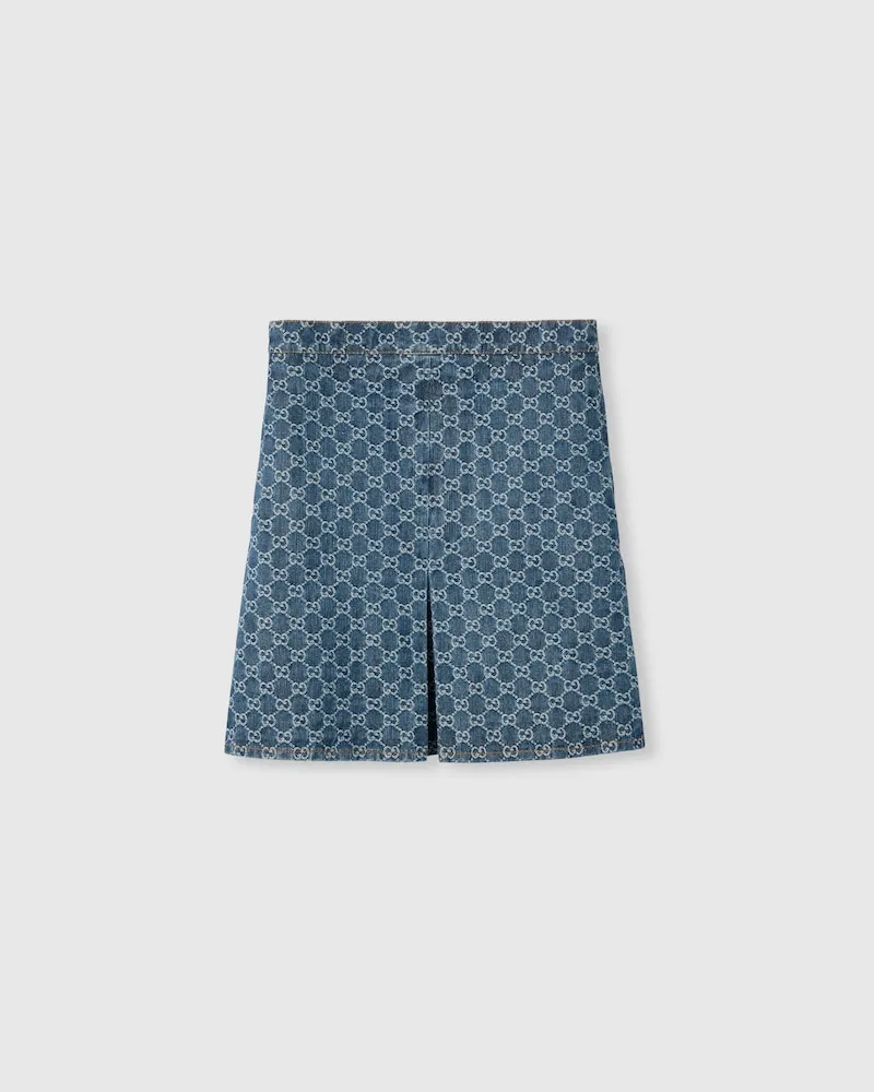 Gucci Ausgestellter Rock aus GG Denim-Jacquard, Größe Blau