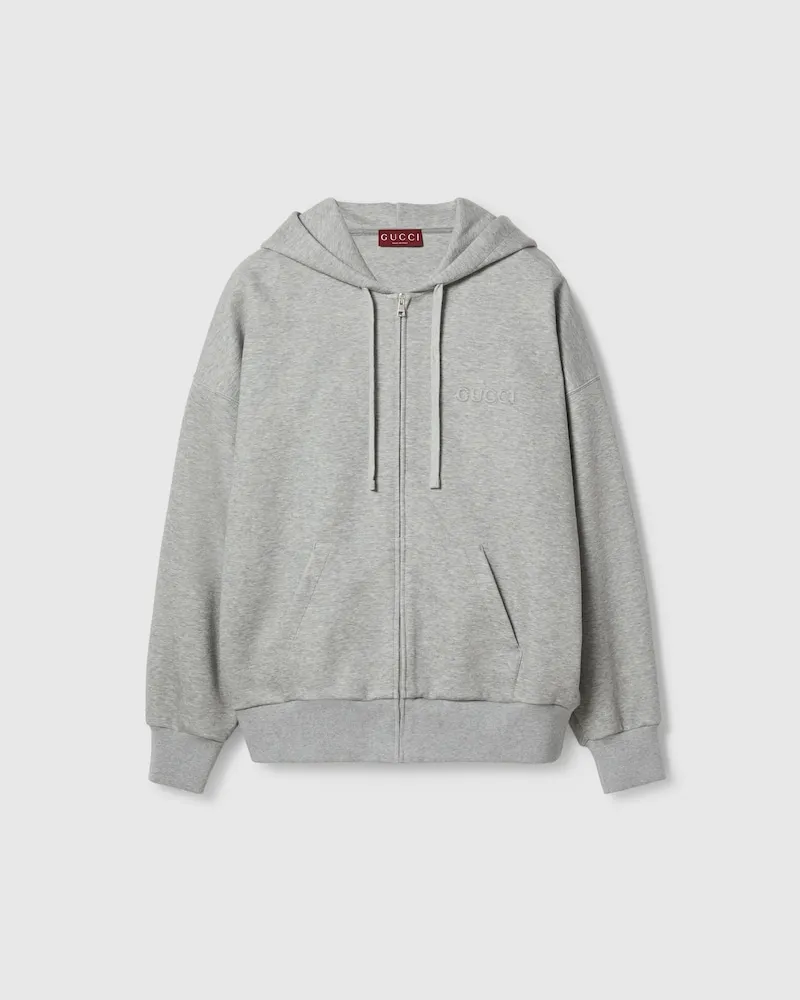 Gucci Kapuzenpullover aus Baumwolljersey, Größe Grau