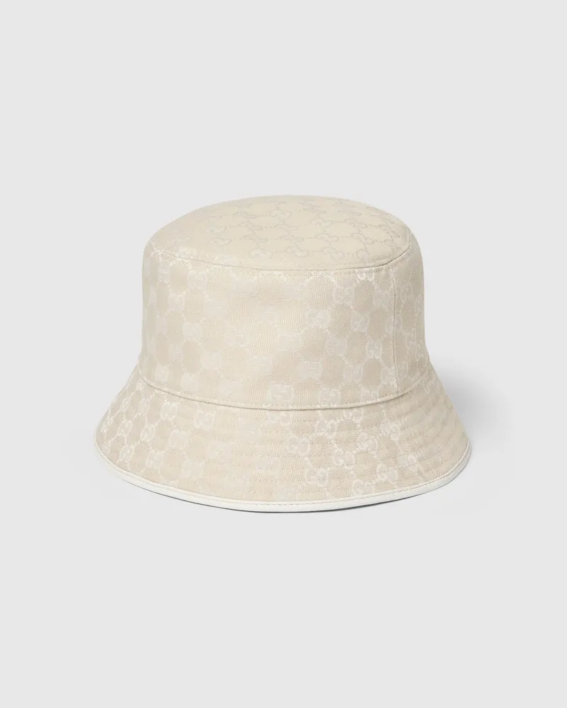 Gucci Wendbarer Fischerhut aus GG Baumwoll-Canvas, Größe Weiß