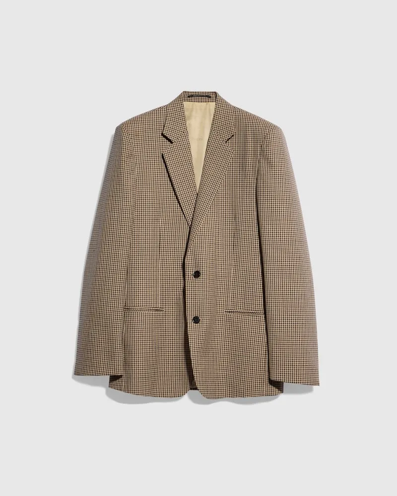 Gucci Einreihiger Blazer aus Wolle mit Vichykaro, Größe Beige