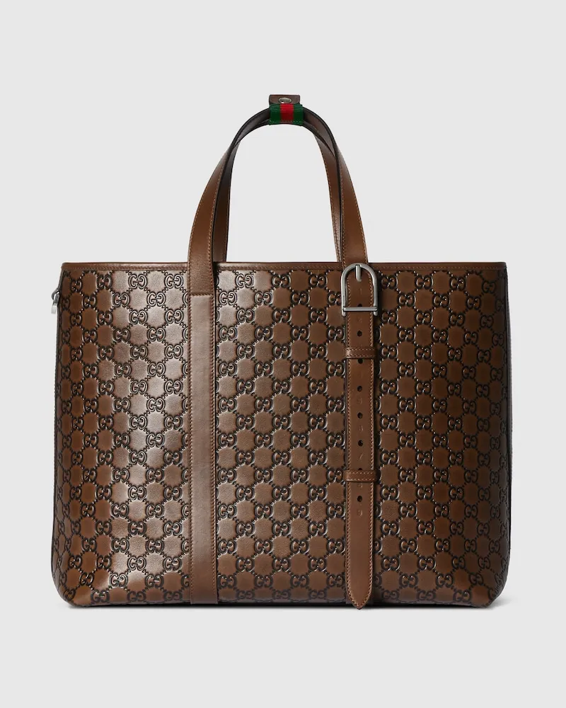 Gucci Großer GG Emblem Shopper Braun