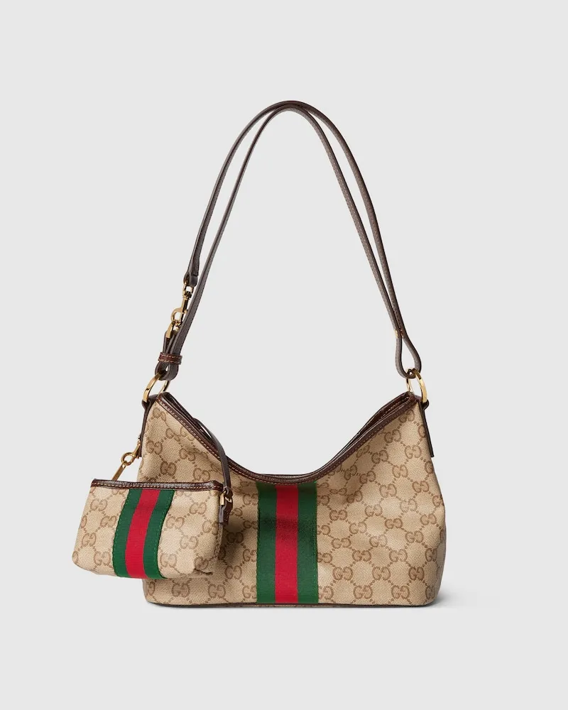 Gucci Mittelgroße Schultertasche mit Web Beige