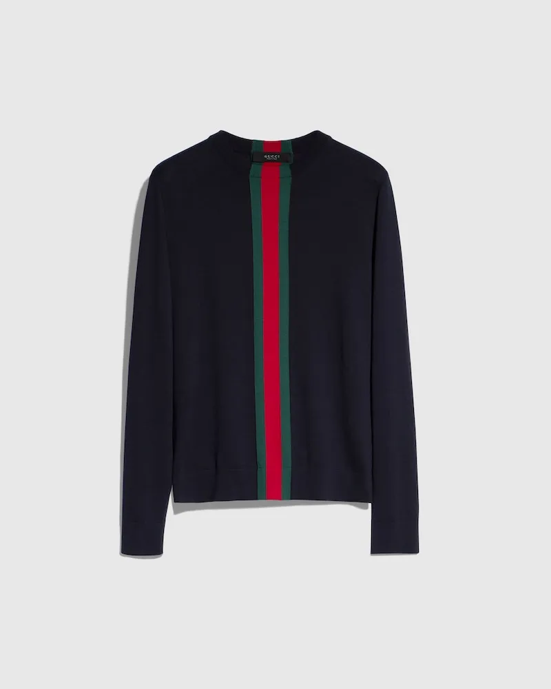 Gucci Pullover aus Baumwollstrick mit Web-Intarsie, Größe Blau