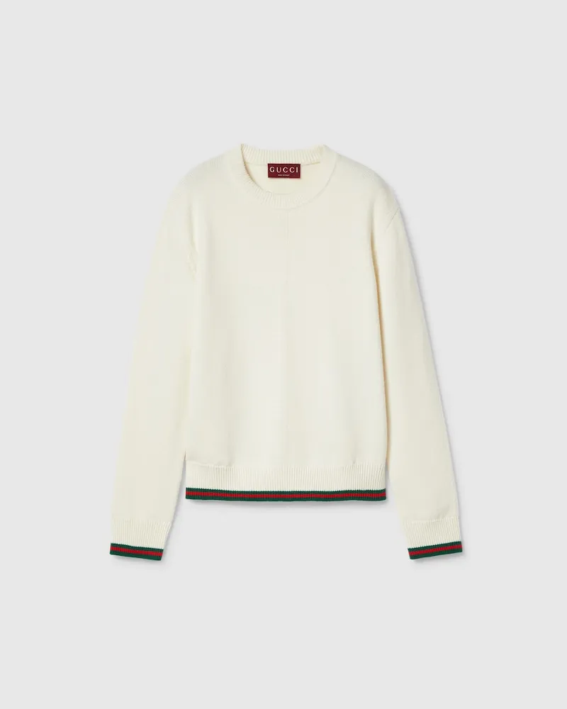 Gucci Pullover aus Wolle Und Kaschmir Mit Web, Größe Nude