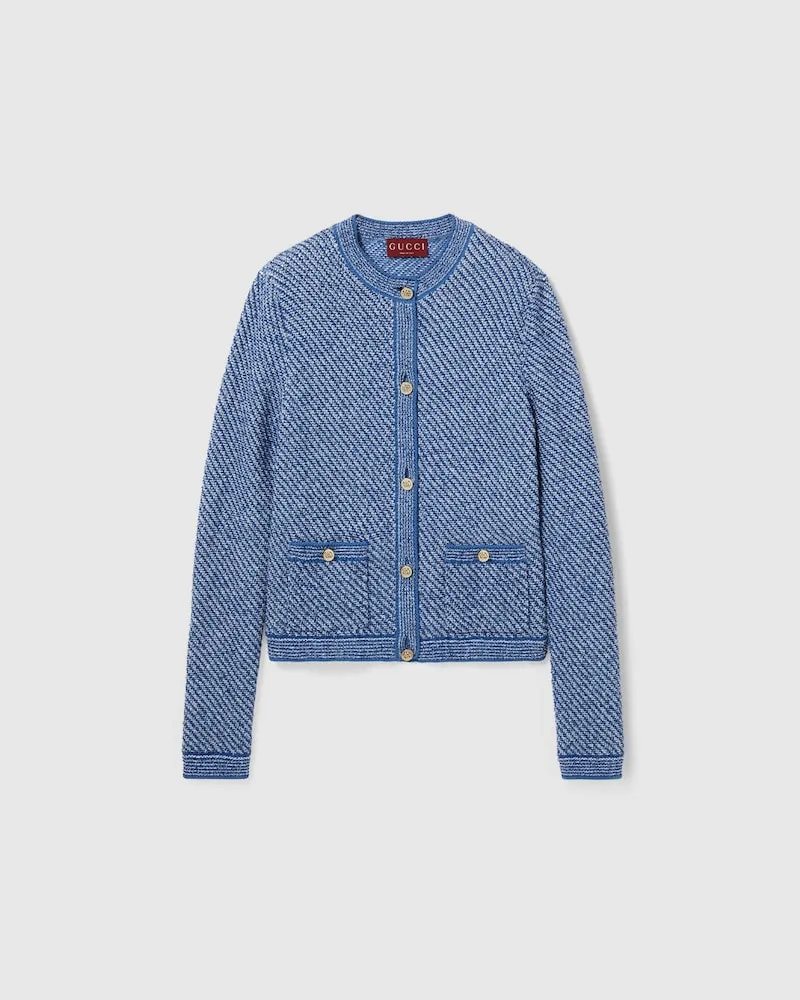 Gucci Cardigan aus Feiner Baumwolle Mit Rundhalsausschnitt, Größe Blau