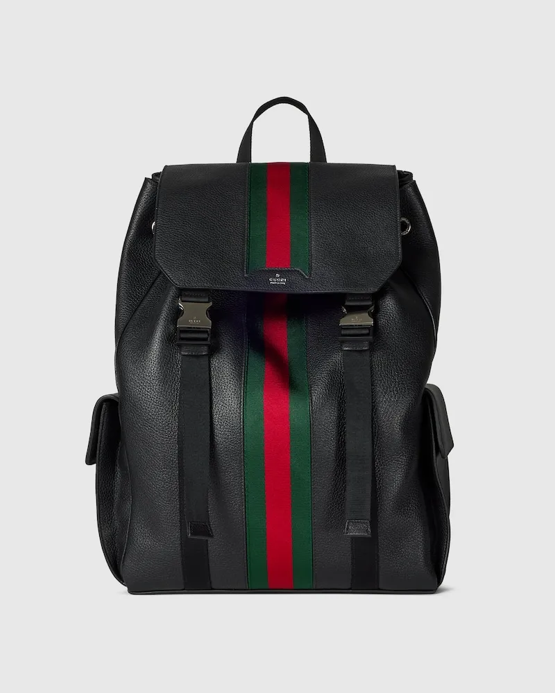 Gucci Mittelgroßer Web Trademark Rucksack Schwarz