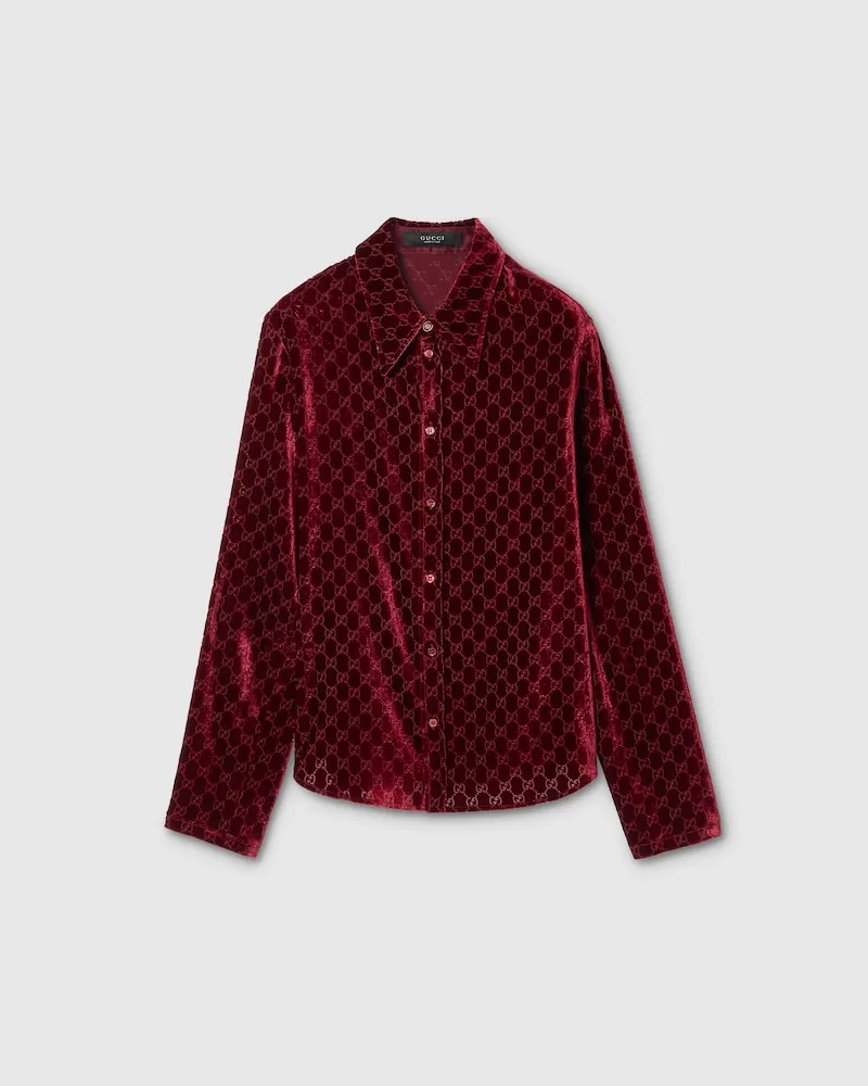 Gucci Hemd aus GG Stretch-Dévoré-Samt, Größe Bordeauxrot
