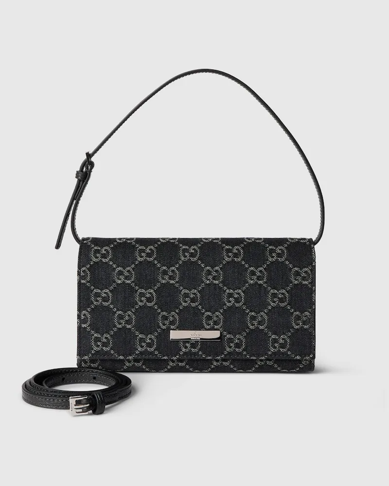Gucci Kleine Pouch mit Riemen Und Plakette Schwarz