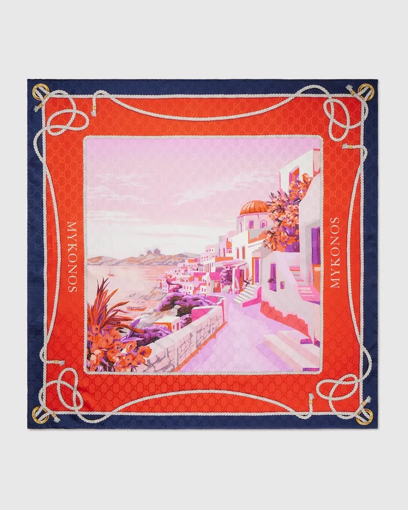 Gucci Vierecktuch aus Seide mit 'Mykonos'-Print Rot