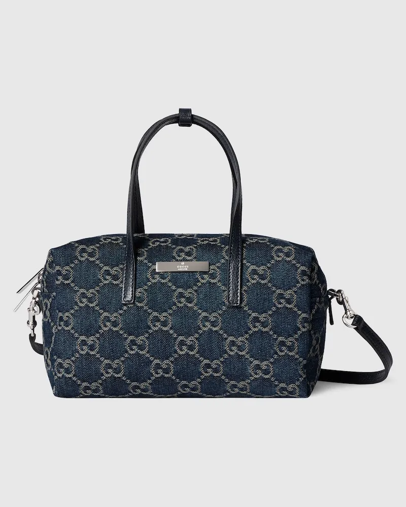 Gucci Kleine Boston-Tasche mit Plakette Blau