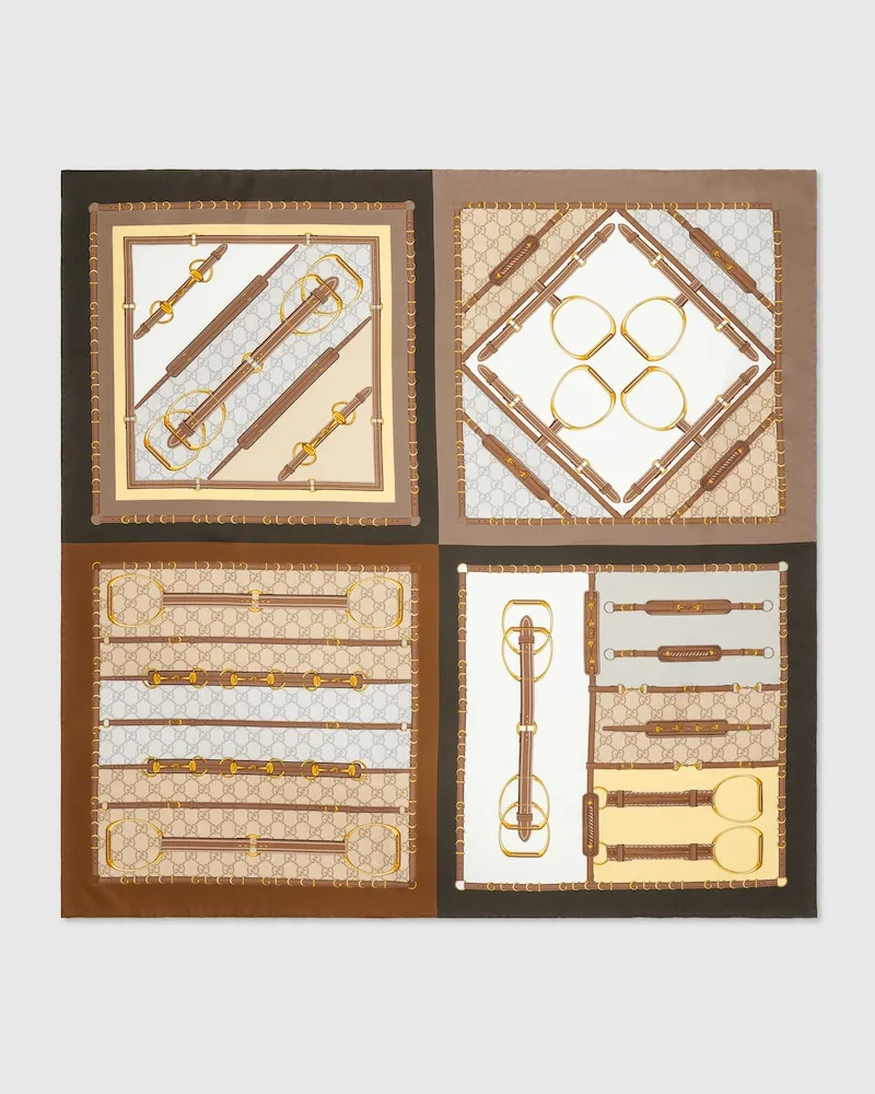 Gucci Vierecktuch aus Seidentwill mit Print Braun