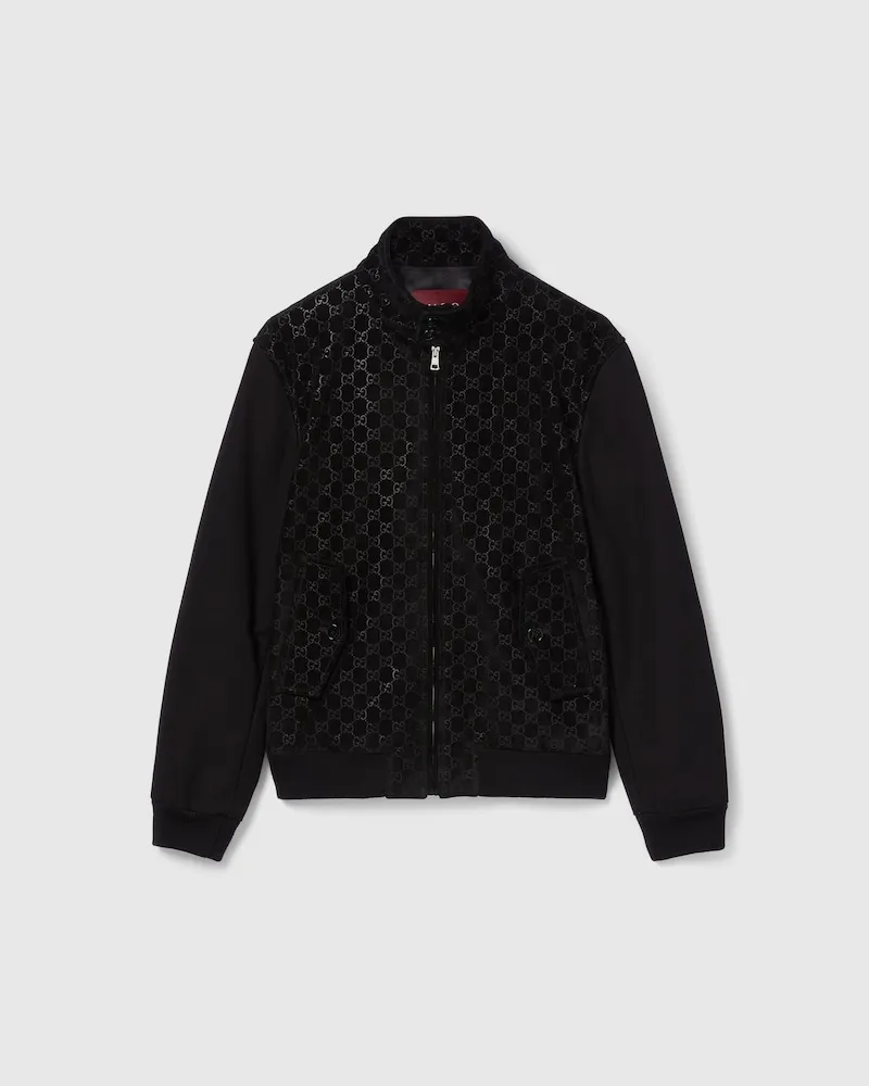 Gucci Bomberjacke aus Geprägtem GG Wildleder, Größe Schwarz