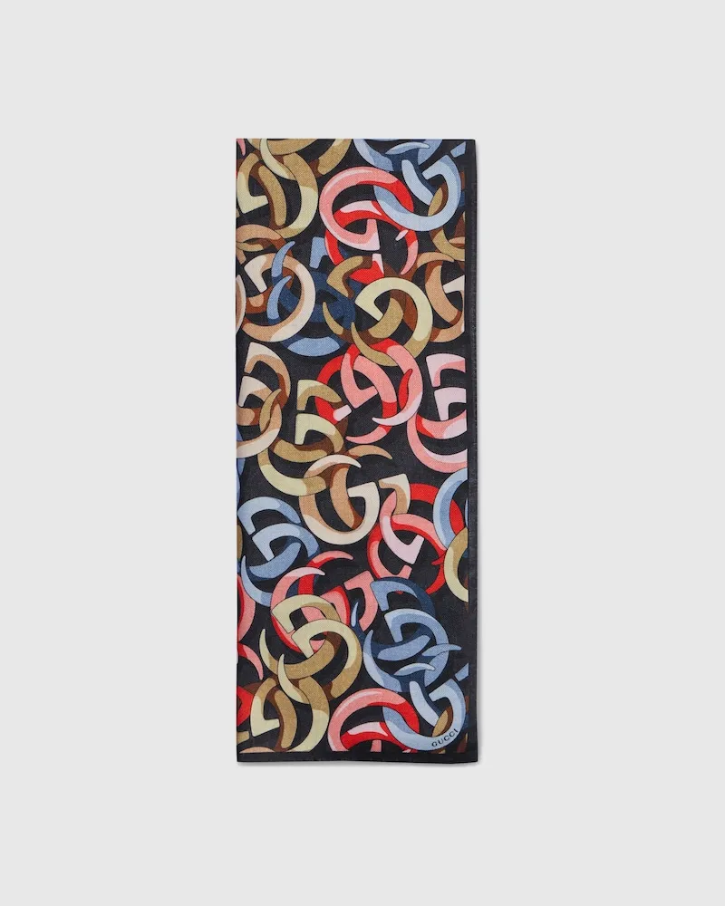 Gucci Doppel G Baumwollseide Jacquard Stola Blau