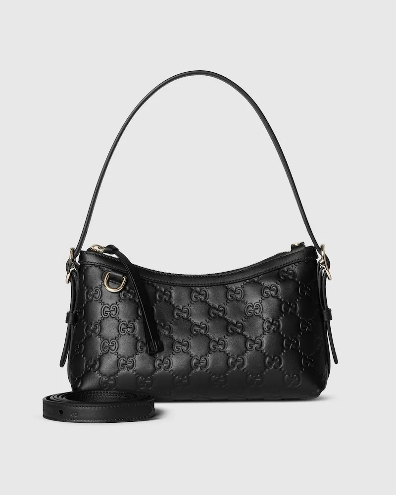 Gucci Kleine GG Emblem Schultertasche Schwarz
