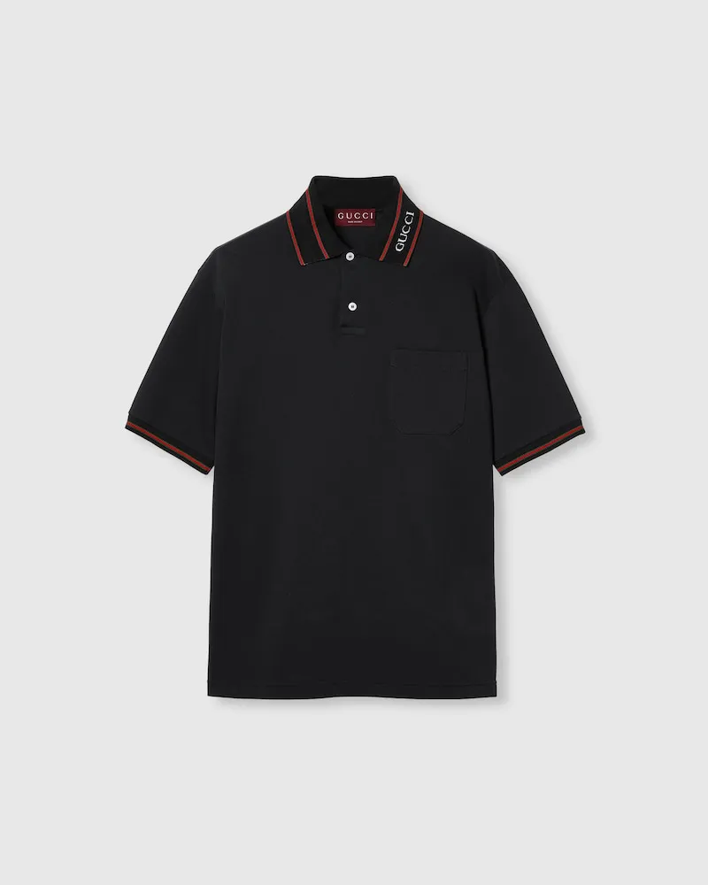 Gucci Poloshirt aus Baumwoll-Piqué, Größe Schwarz