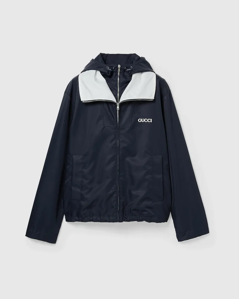 Gucci Jacke aus Nylontwill Mit Patch, Größe Blau