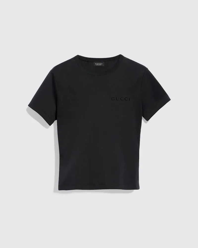 Gucci T-Shirt aus Baumwolljersey mit Stickerei, Größe Schwarz