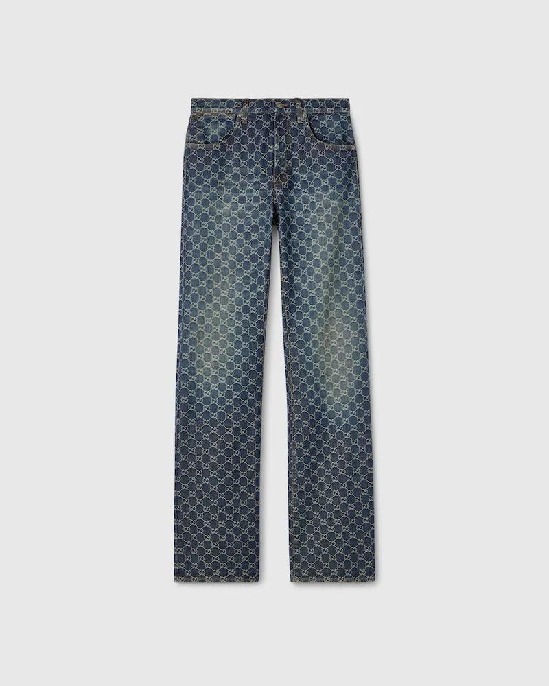 Gucci Hose aus GG Baumwolldenim-Jacquard, Größe Blau
