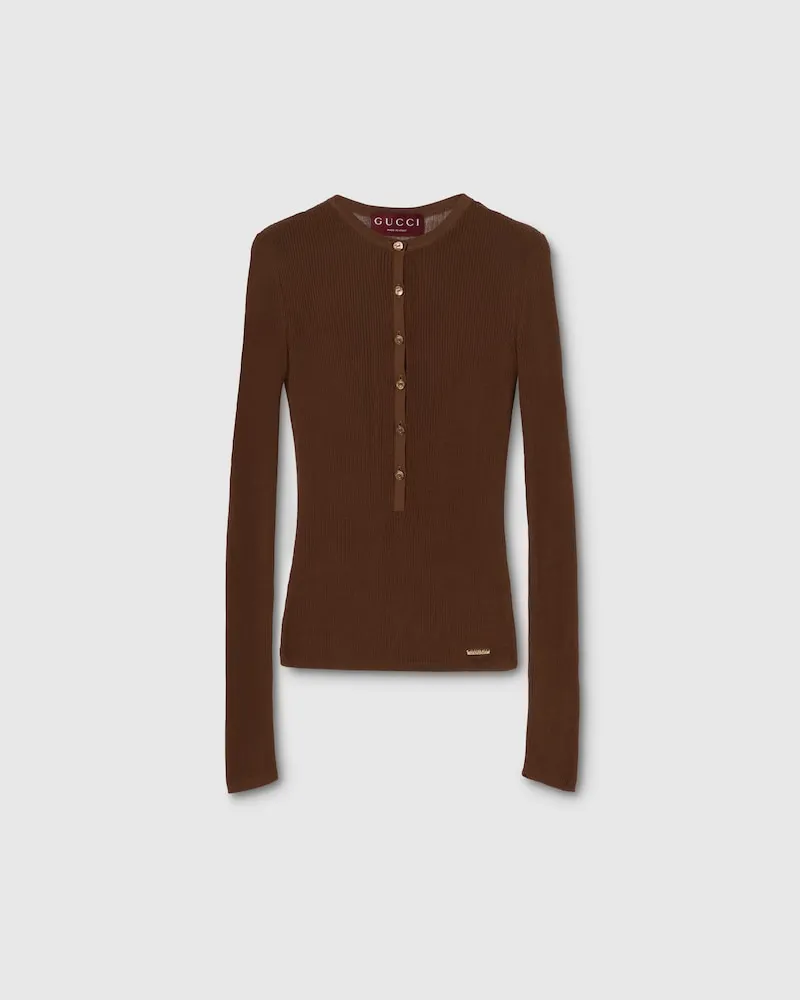 Gucci Cardigan aus Fein Gerippter Baumwolle, Größe Braun