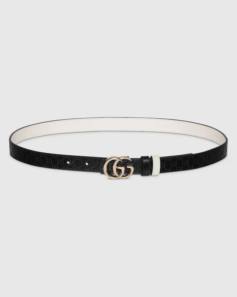 Gucci Schmaler, Wendbarer GG Marmont Gürtel, Größe 95 Schwarz