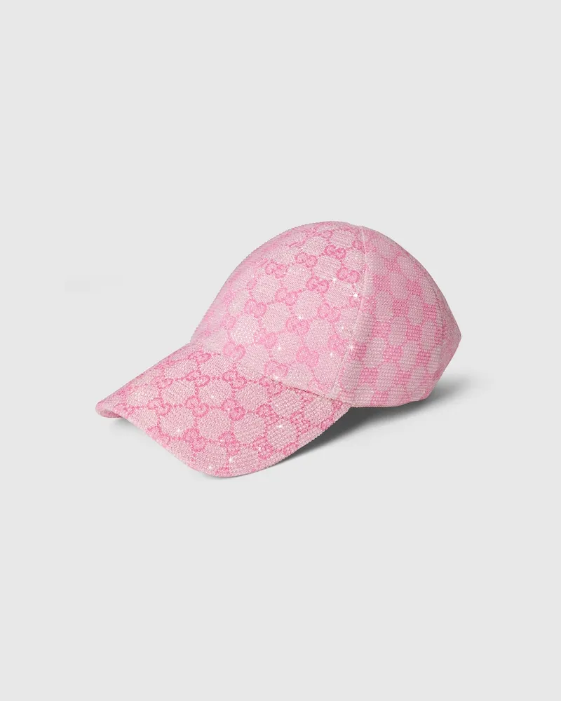 Gucci Baseballkappe aus GG Canvas mit Kristallen Pink