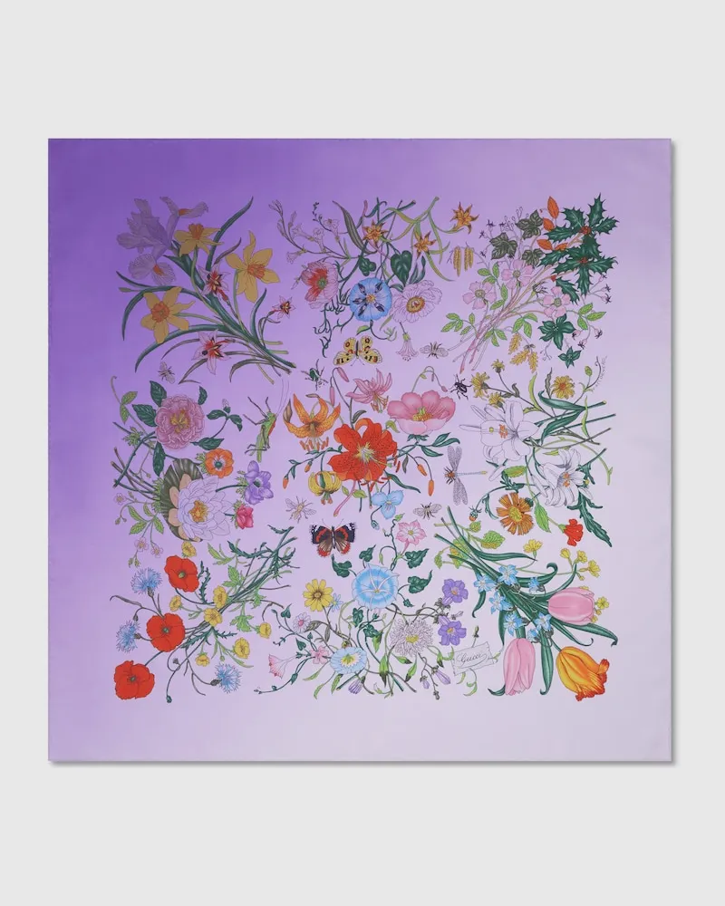 Gucci Vierecktuch aus Seidentwill Mit Flora-Print Violett