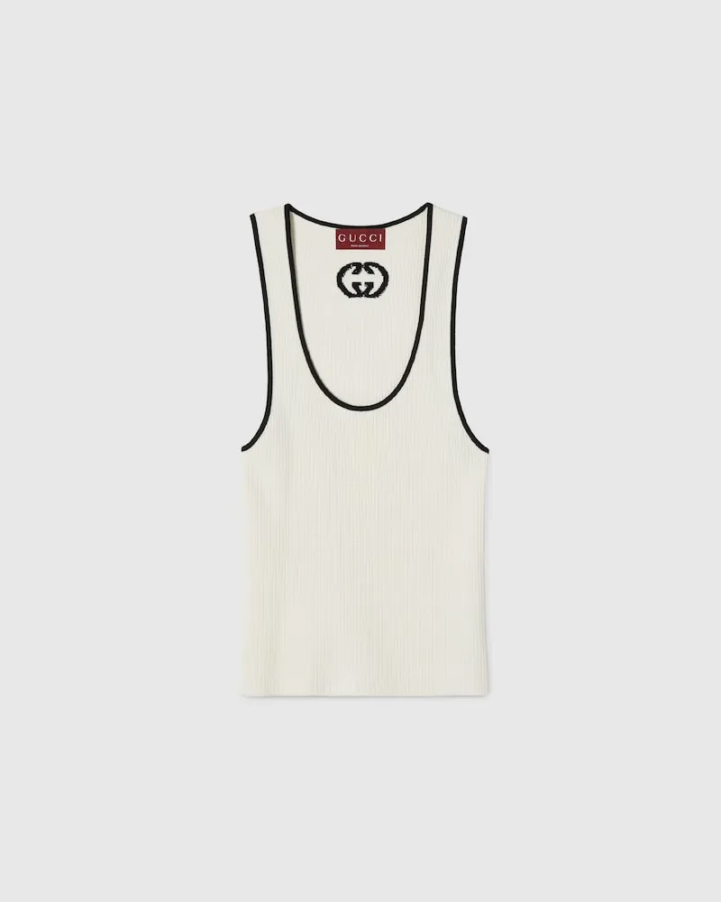 Gucci Geripptes Tanktop Mit Intarsie, Größe Weiß